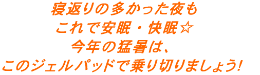 寝返りの多かった夜も これで安眠・快眠☆ 今年の猛暑は、 このジェルパッドで乗り切りましょう！  